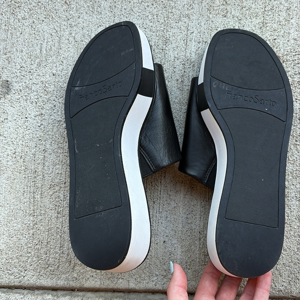 Franco Sarto Black and White Platform Slide Sandals - Picture 4 of 5
